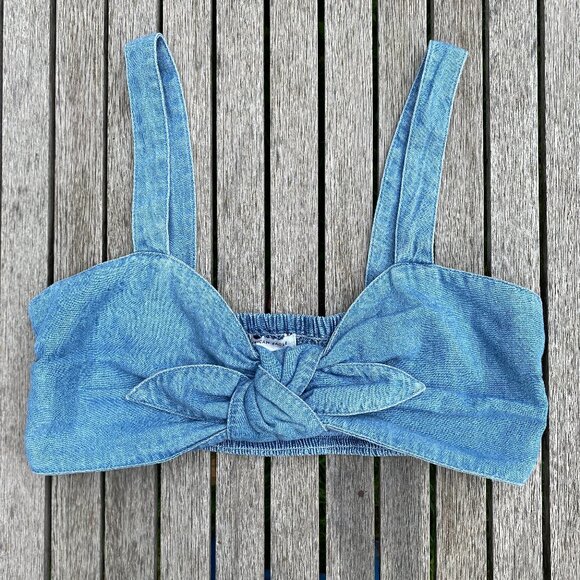 American Eagle Outfitters Denim Crop Top with Front Tie – Size S - Picture 1 of 7